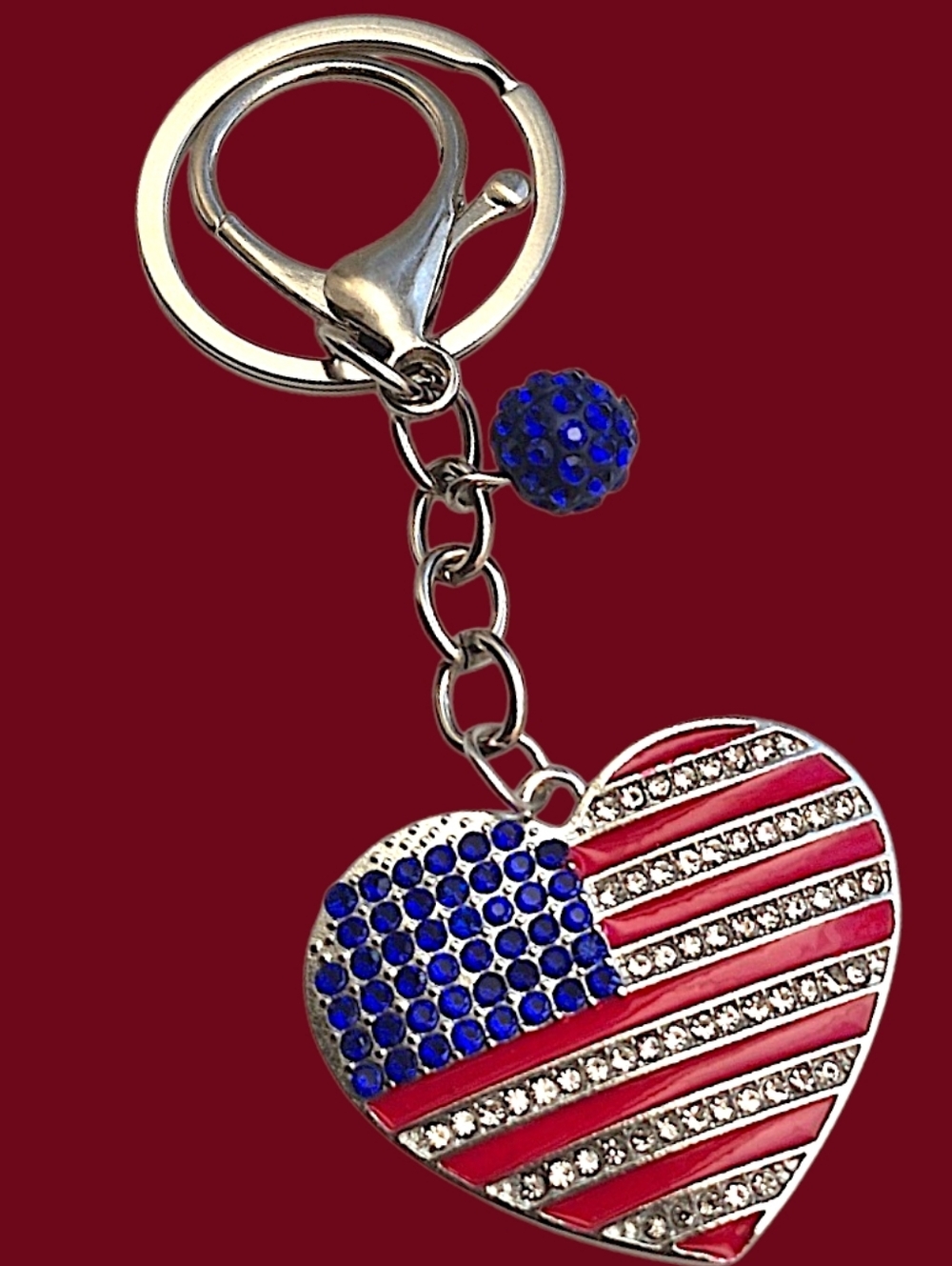 Patriotic Heart Flag Bag Charm / Keychain with Charm